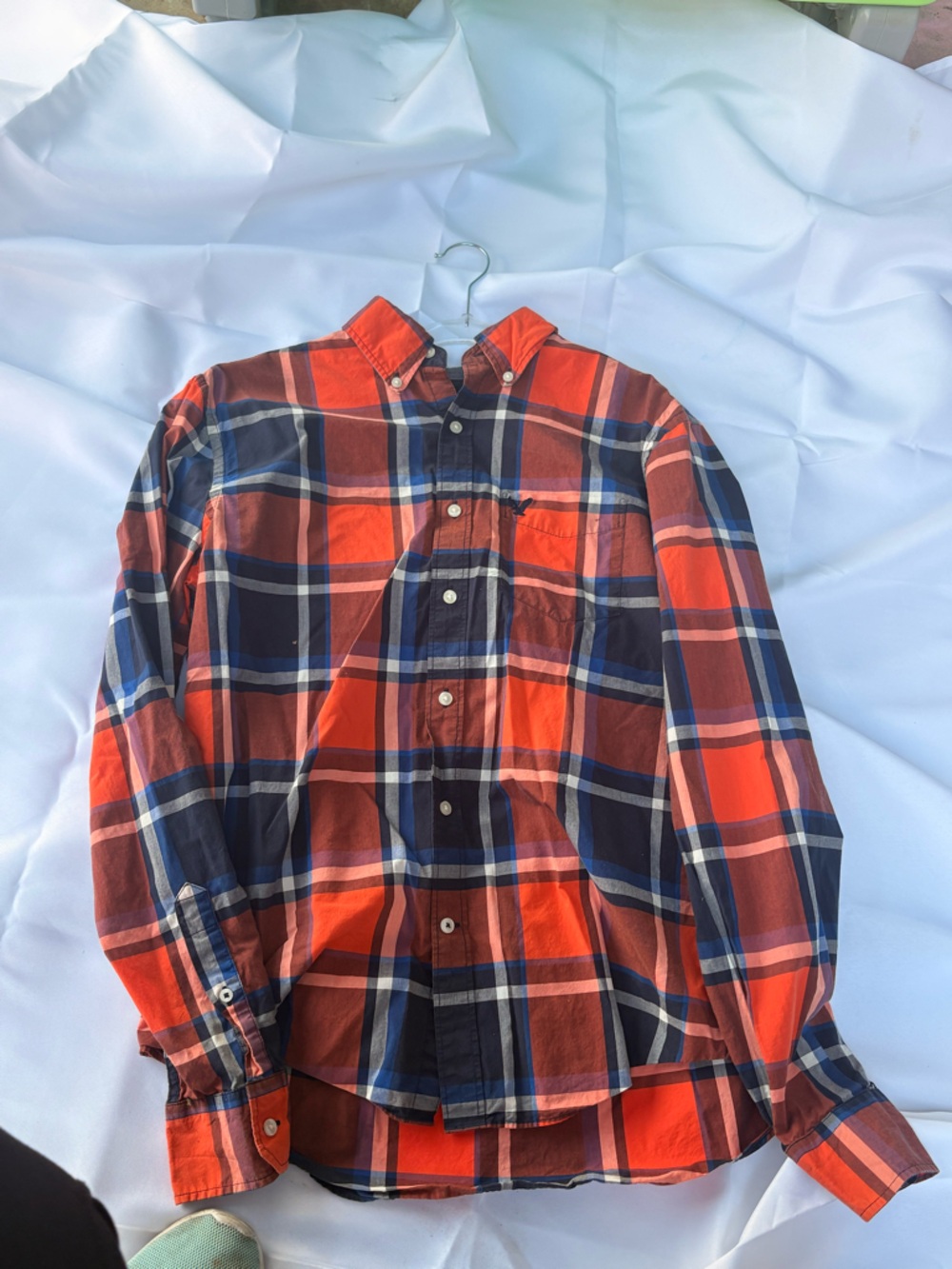 Men's American Eagle  Orange Plaid Button-Down Classic Fit